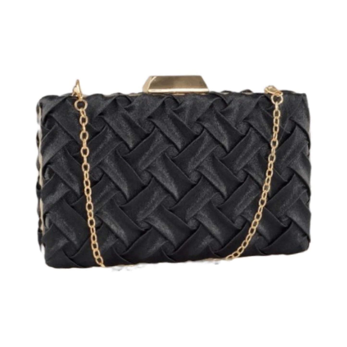 Bolsa Clutch Liage Festa Cetim Brilho Alça Alcinha Corrente Metal Dourada e Preta