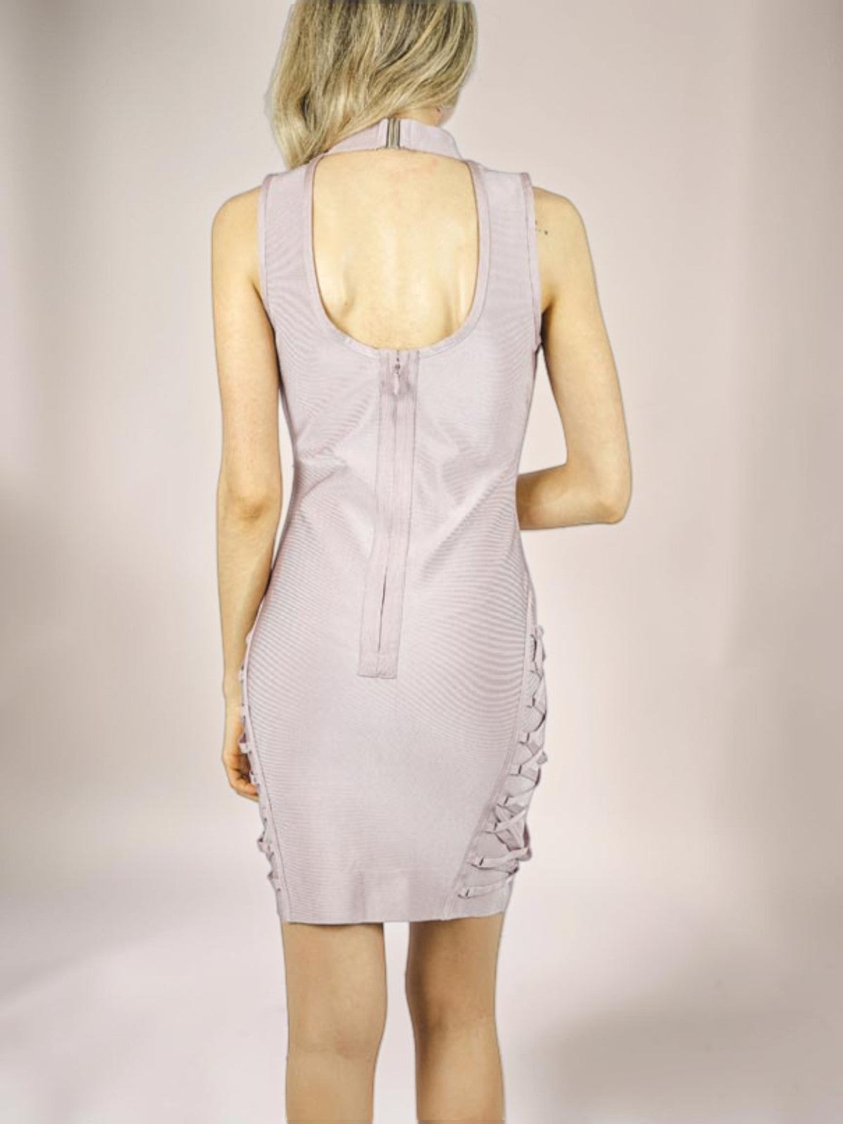 Vestido Liage Festa Curto Liso Transparência Sem Manga Lace-Up Bandage Bandagem Lilás