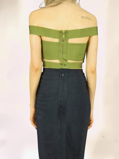 Cropped Liage Bandagem Bandage Ombro a Ombro Verde Escuro Militar