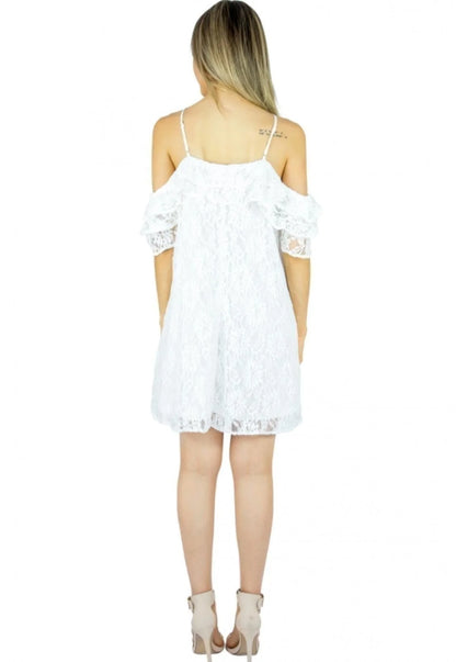 Vestido Liage Curto Renda Ciganinha Alcinha Transparência Off White / Branco