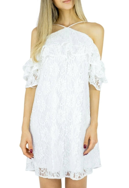 Vestido Liage Curto Renda Ciganinha Alcinha Transparência Off White / Branco