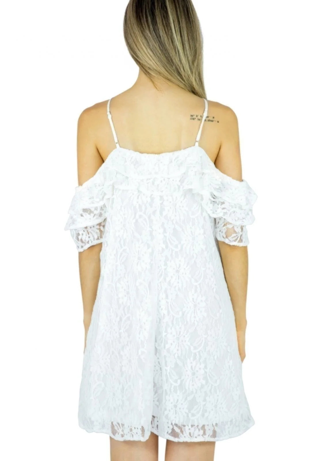 Vestido Liage Curto Renda Ciganinha Alcinha Transparência Off White / Branco