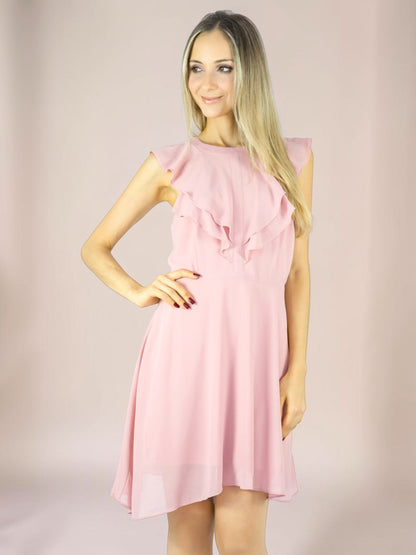 Vestido Liage Curto Liso Chiffon Babado Transparência Rosa Claro / Rosa Seco Antigo