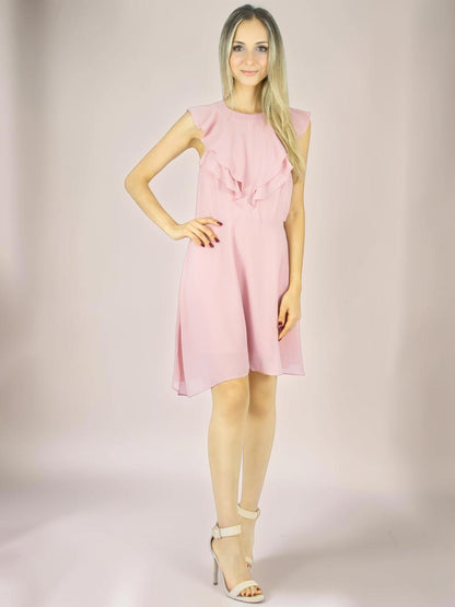 Vestido Liage Curto Liso Chiffon Babado Transparência Rosa Claro / Rosa Seco Antigo