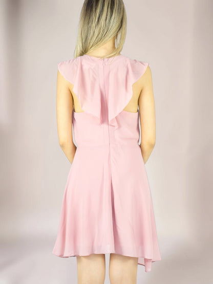 Vestido Liage Curto Liso Chiffon Babado Transparência Rosa Claro / Rosa Seco Antigo