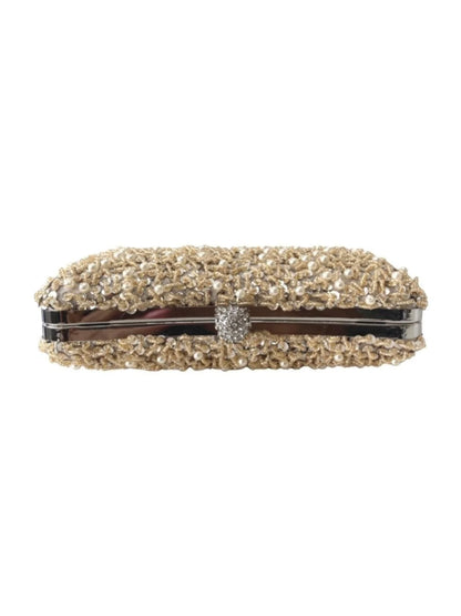 Bolsa Clutch Liage Festa Bordada Brilhante Pedra Pedraria Strass Pérola Alça Alcinha Metal Prata Nude