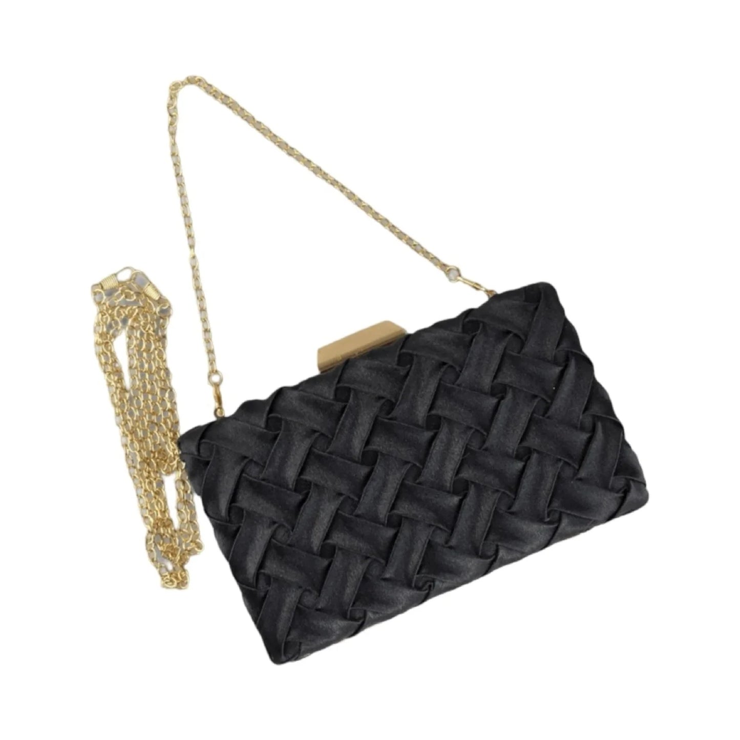 Bolsa Clutch Liage Festa Cetim Brilho Alça Alcinha Corrente Metal Dourada e Preta