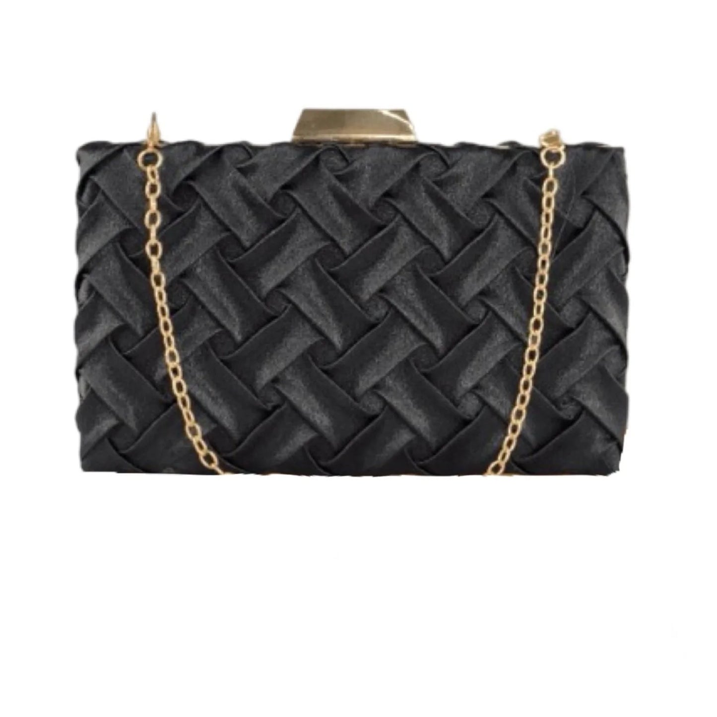 Bolsa Clutch Liage Festa Cetim Brilho Alça Alcinha Corrente Metal Dourada e Preta
