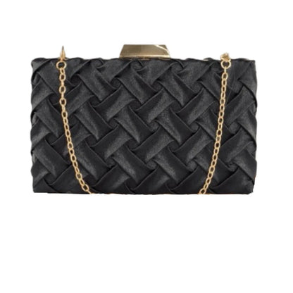 Bolsa Clutch Liage Festa Cetim Brilho Alça Alcinha Corrente Metal Dourada e Preta