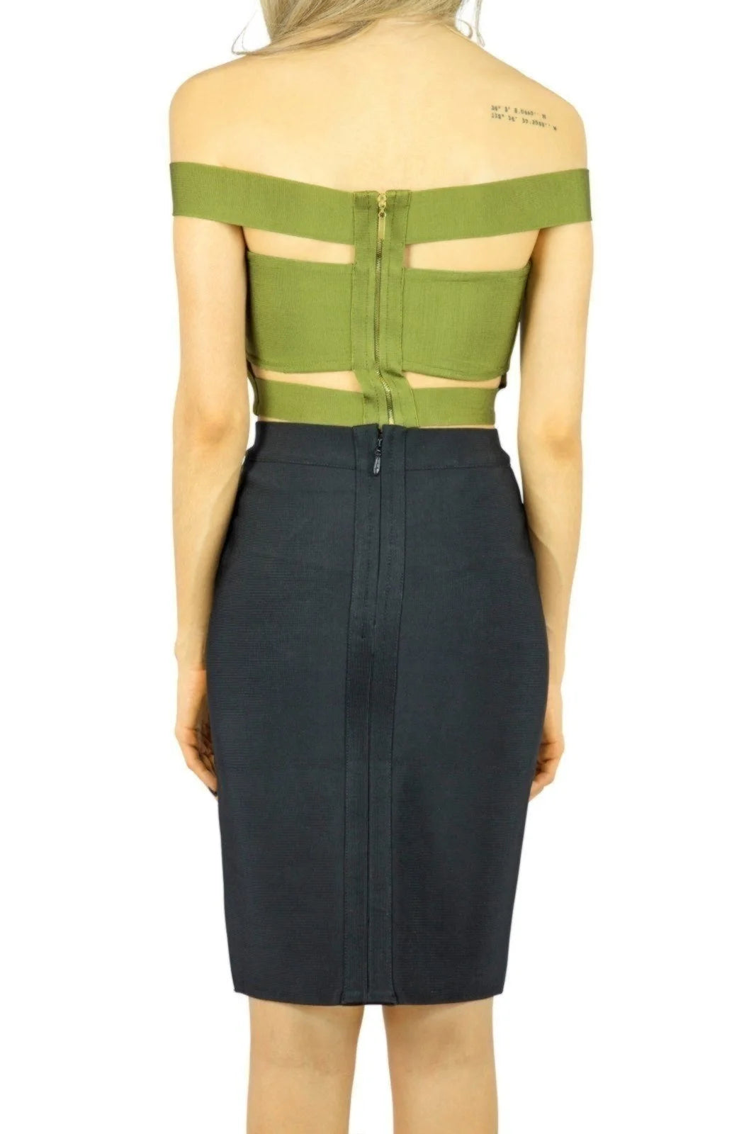 Cropped Liage Bandagem Bandage Ombro a Ombro Verde Escuro Militar