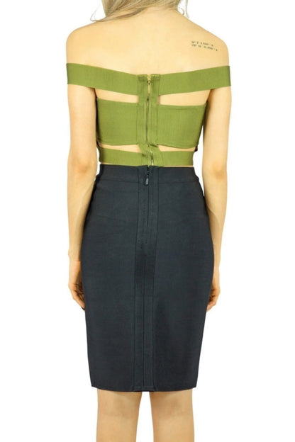 Cropped Liage Bandagem Bandage Ombro a Ombro Verde Escuro Militar