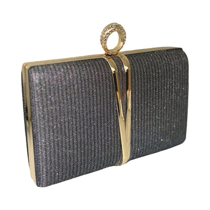 Bolsa Clutch Liage Festa Casamento Cristal Pedraria Strass Brilho Metal Dourada Grafite Chumbo