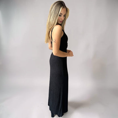 Vestido Liage Festa Longo Alça Alcinha Tecido Texturizado Flor Preto Nude