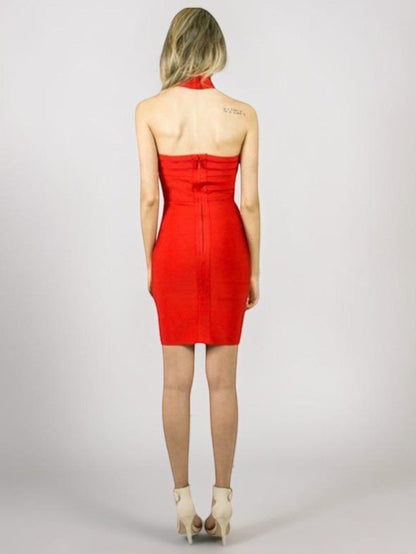 Vestido Liage Curto Festa Bandagem Liso Tule Vermelho