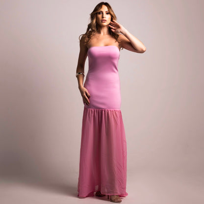 Vestido Longo Liage Tomara Que Caia Sem Manga Sereia Rosa Chiclete Claro