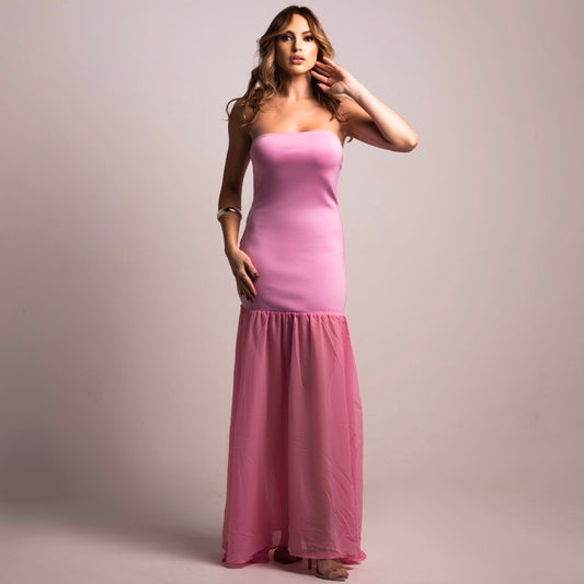 Vestido Longo Liage Tomara Que Caia Sem Manga Sereia Rosa Chiclete Claro
