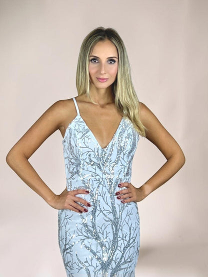 Vestido Liage Longo Festa Bordado Paete Tule Alça Alcinha Regulavél Transparencia Prata e Branco Off-White