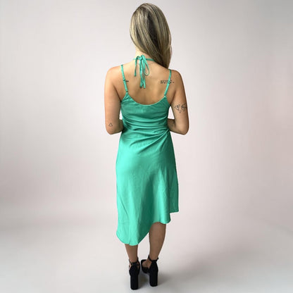 Vestido Liage Curto Festa Liso Brilho Alcinha Alça Drapeado Metalizado Verde Claro
