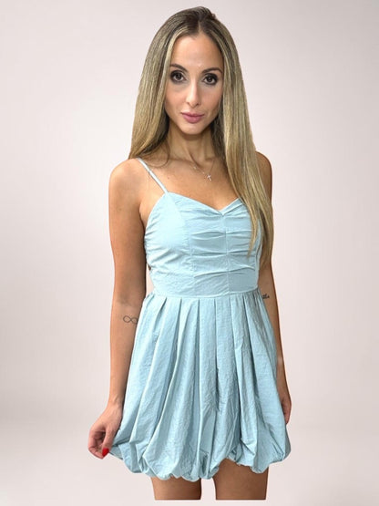 Vestido Liage Curto Brilho Liso Balone Alça Alcinha Metalizado Prata Cinza