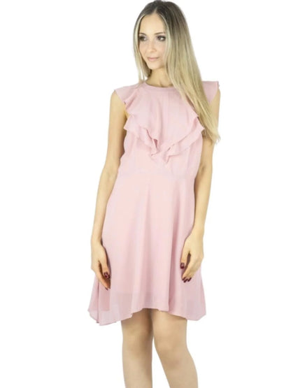 Vestido Liage Curto Liso Chiffon Babado Transparência Rosa Claro / Rosa Seco Antigo