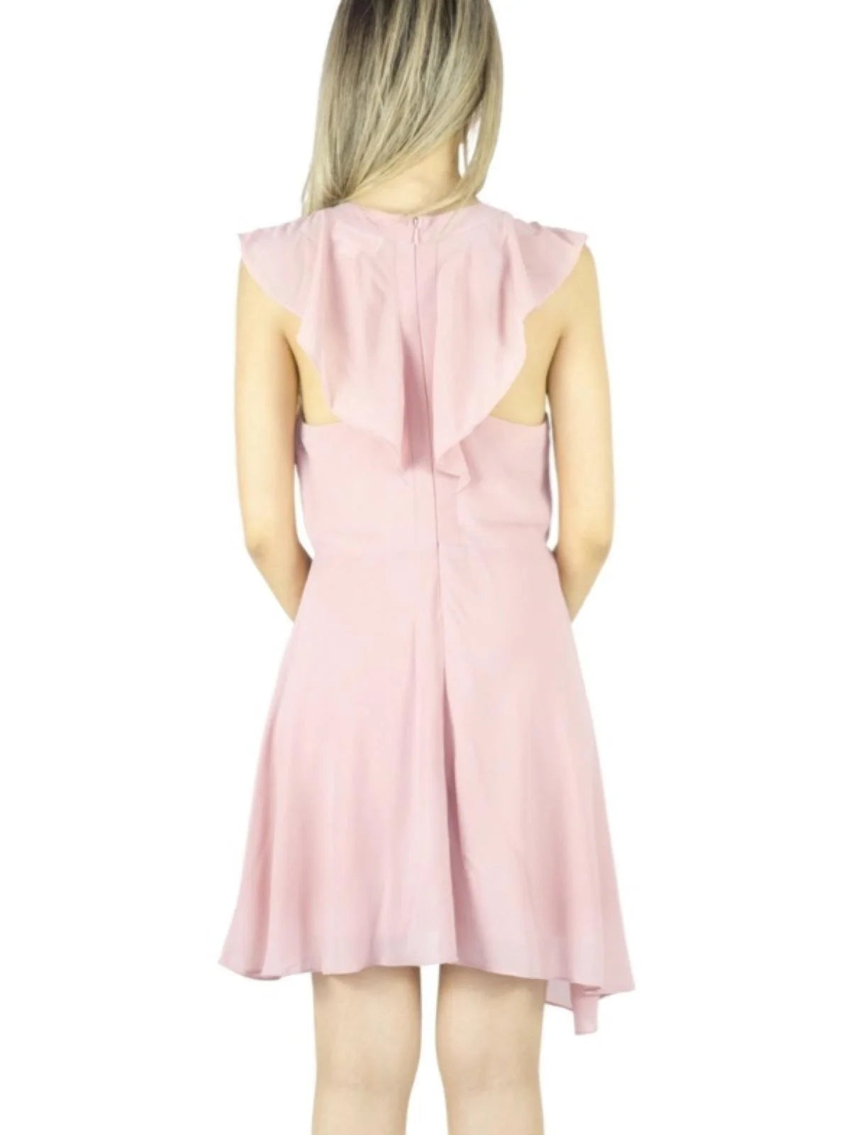 Vestido Liage Curto Liso Chiffon Babado Transparência Rosa Claro / Rosa Seco Antigo