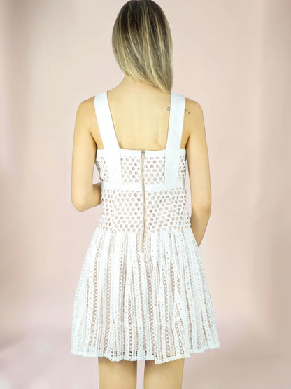 Vestido Liage Curto Alça Recorte Branco e Nude / Bege / Off-White