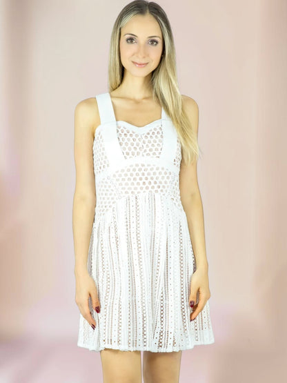 Vestido Liage Curto Alça Recorte Branco e Nude / Bege / Off-White