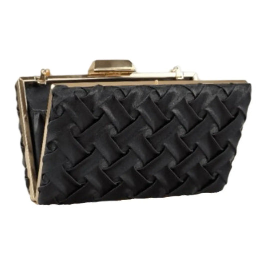 Bolsa Clutch Liage Festa Cetim Brilho Alça Alcinha Corrente Metal Dourada e Preta