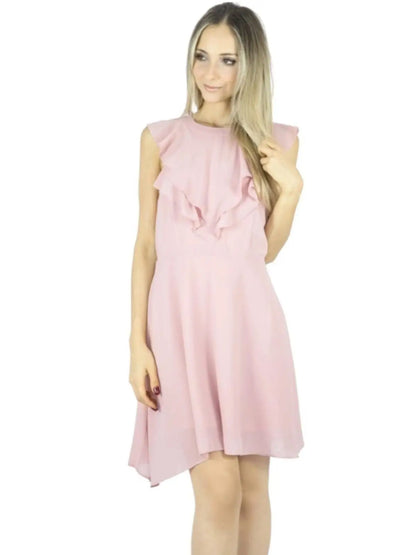 Vestido Liage Curto Liso Chiffon Babado Transparência Rosa Claro / Rosa Seco Antigo